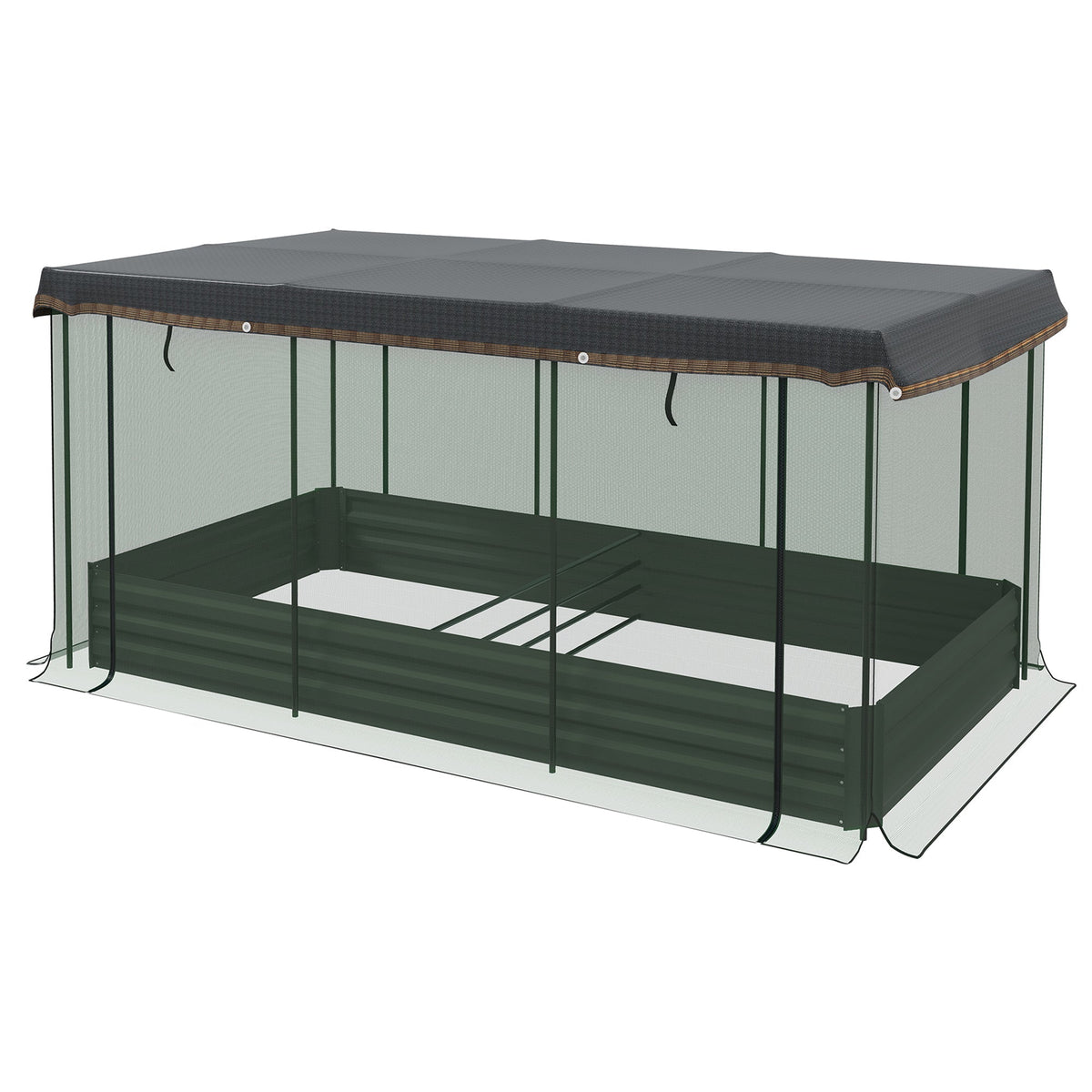 Raised Garden Bed, Steel, Bird Netting, 230x110x110cm, Dark Grey
