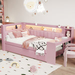Upholstered Daybed 90x200cm with Trundle, Desk & LED, Pink