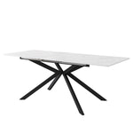 Extendable Dining Table with Automatic Extension and Cross Leg Design, Black and White Marble Look