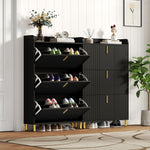 Set of 2 Shoe Cabinets with 6 Adjustable Compartments and Anti-Tip Device, Black