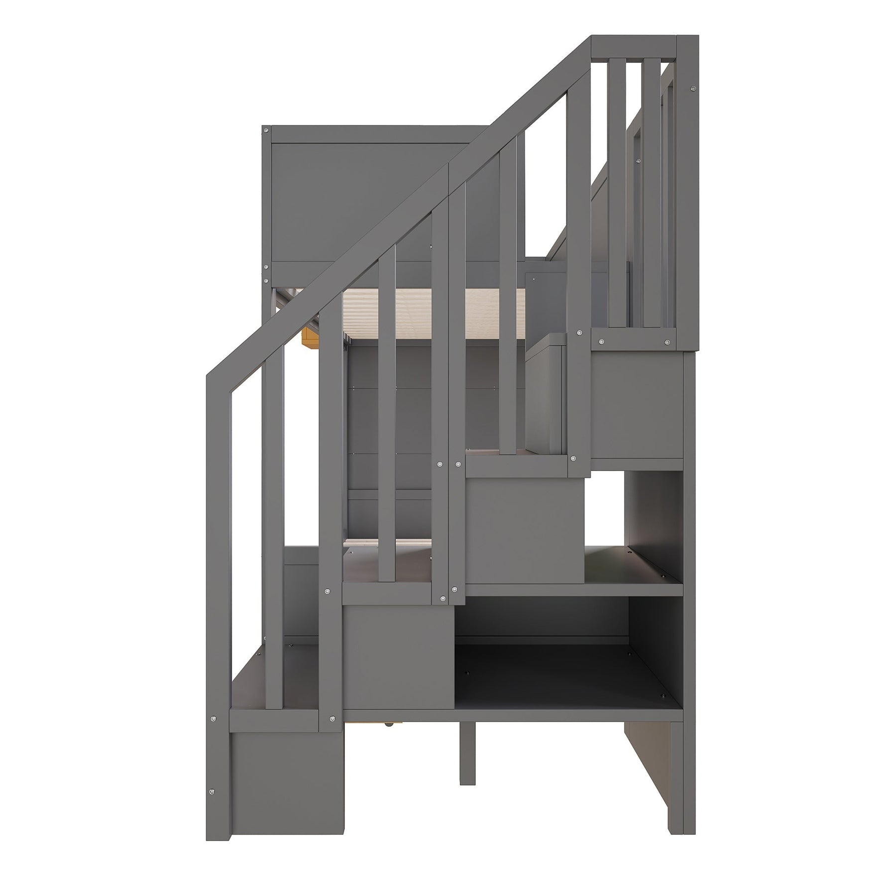 Bunk Bed with Desk, Storage Drawers and Star Motif, 90x200cm, Grey Pine Wood