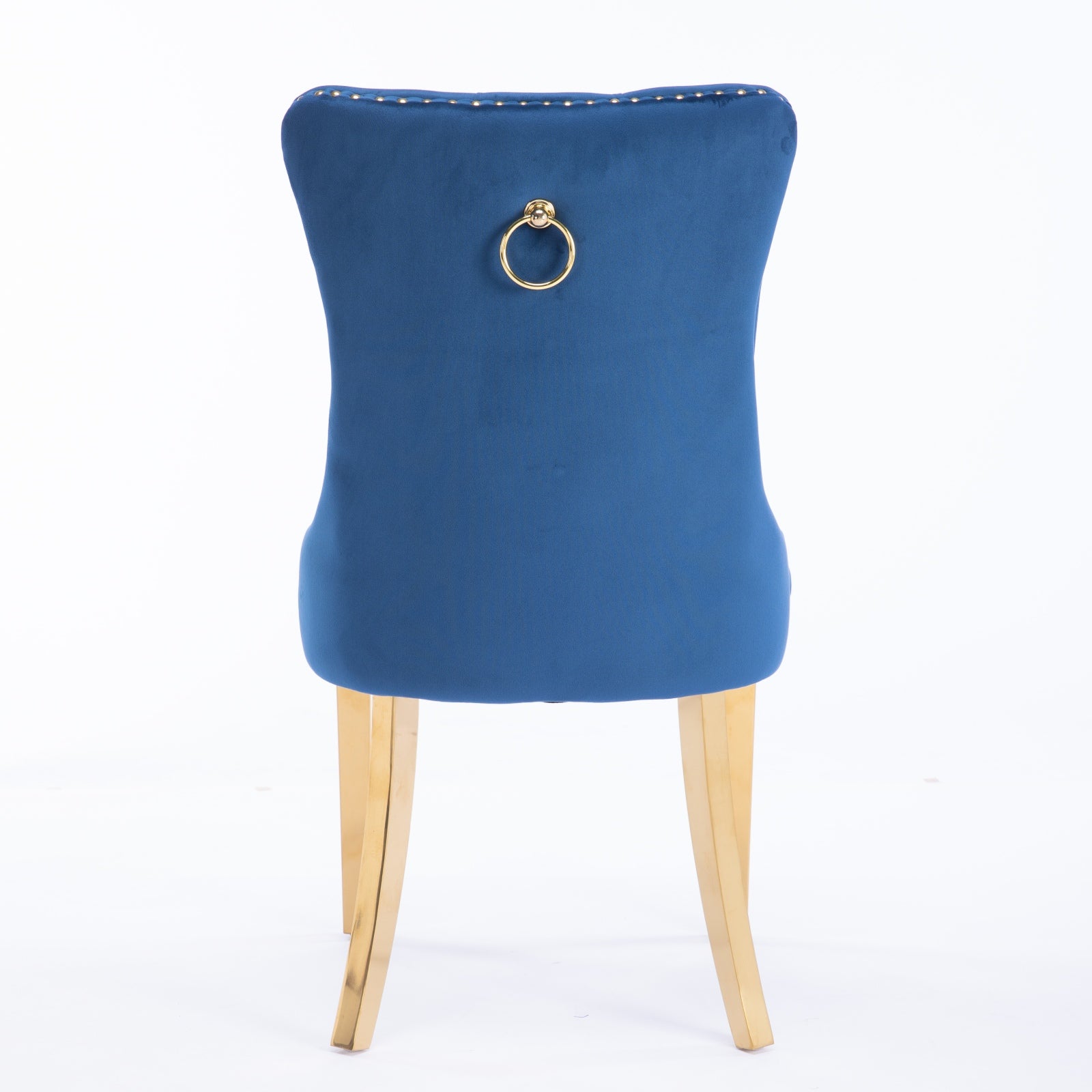 Dining Chair Set of 2 Tufted Velvet Upholstered Golden Legs Nailhead Trim - Blue