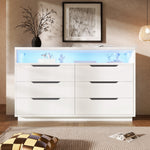 Sideboard Chest of Drawers LED 6 Drawers Marble Storage, White