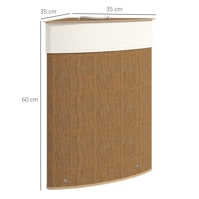 Bamboo Laundry Basket, 55 L, Corner, Removable Bag, Brown