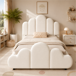 Upholstered Single Children's Bed 90x200cm - Beige Velvet