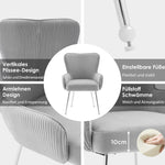 Velvet Dining Chair Set of 4 with Armrests Lumbar Support Adjustable Feet Grey