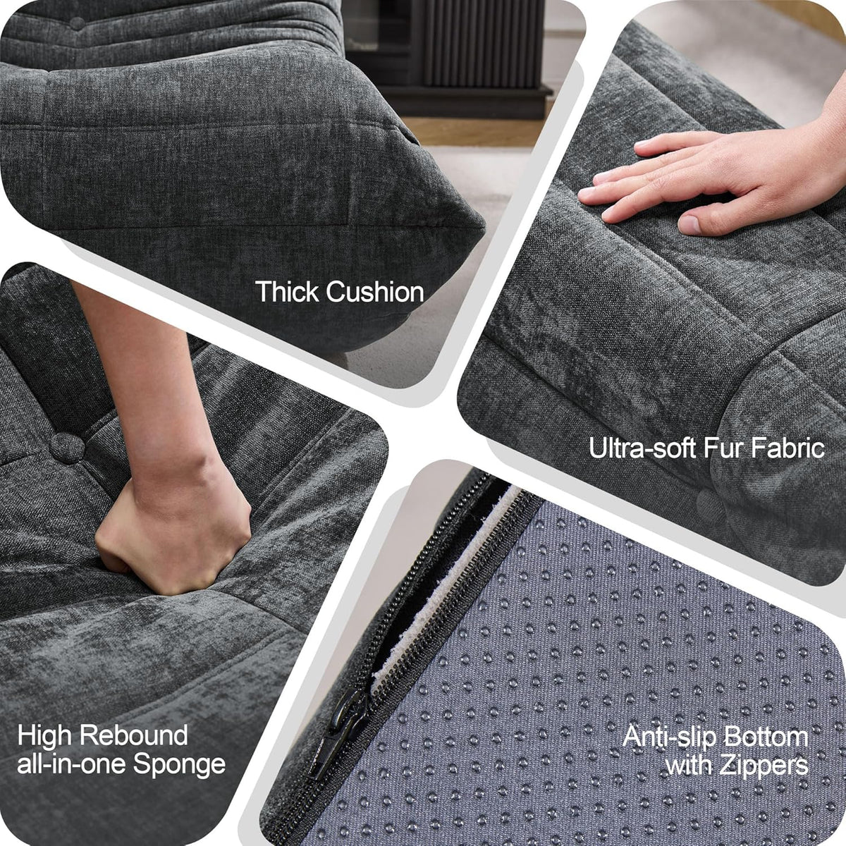 MMC-SHENHUI Bean Bag Chair Ergonomic 5-Point Support Suede
