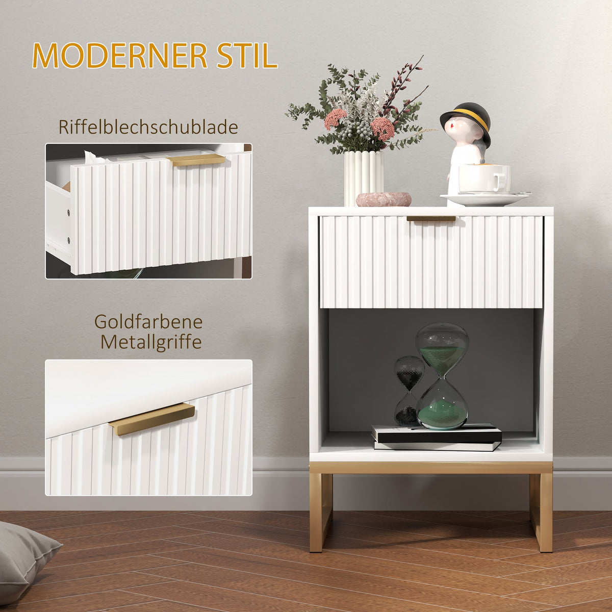 Bedside Table with Drawers, Storage, 40 x 40 x 57 cm, White