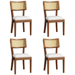 4 Solid Wood Dining Chairs Rattan Backrests Linen - Walnut