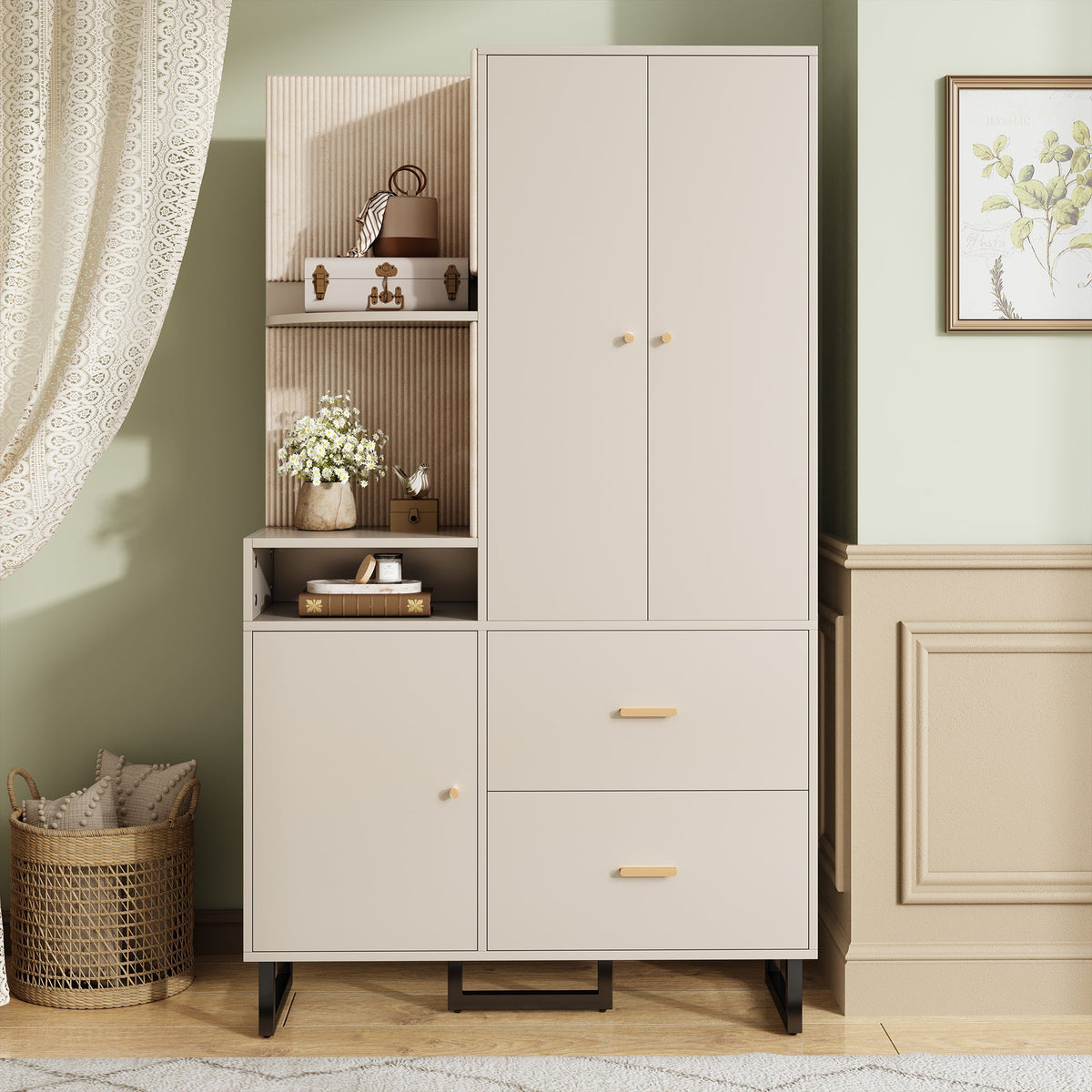 Compact Wardrobe, Hallway with Upholstered Panels & Shoe Cupboard, 110x186x38 cm
