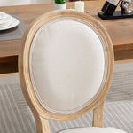 French Style Dining Chair Set of 2 Solid Wood Antique Finish Linen Back - Beige