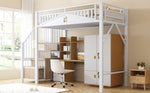 Metal Loft Bed 90 x 200 cm Safety Enclosure Ladder with Locker, White