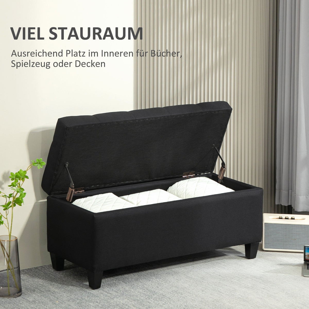 Upholstered Bench with Storage, Hallway Bedroom Living Room, Black