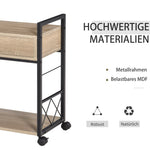 Side Table Serving Cart with Wheels, Drawer Storage, Natural Wood