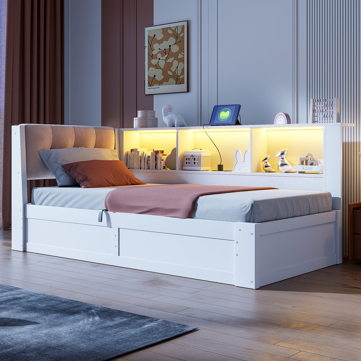 Daybed with Hydraulic Storage 90x200cm Pine Wood White