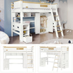 Bunk Bed with Safety Rail, Table, Wardrobe, Ladder, 90x200cm, Pine/MDF White/Natural