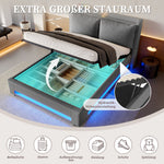 Upholstered Bed 160x200cm with Stylish Headboard, Storage, USB-C Ports, and LED Lighting