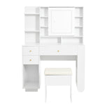 Illuminated Dressing Table with Mirror and Stool, Adjustable Brightness and Storage Drawers, White
