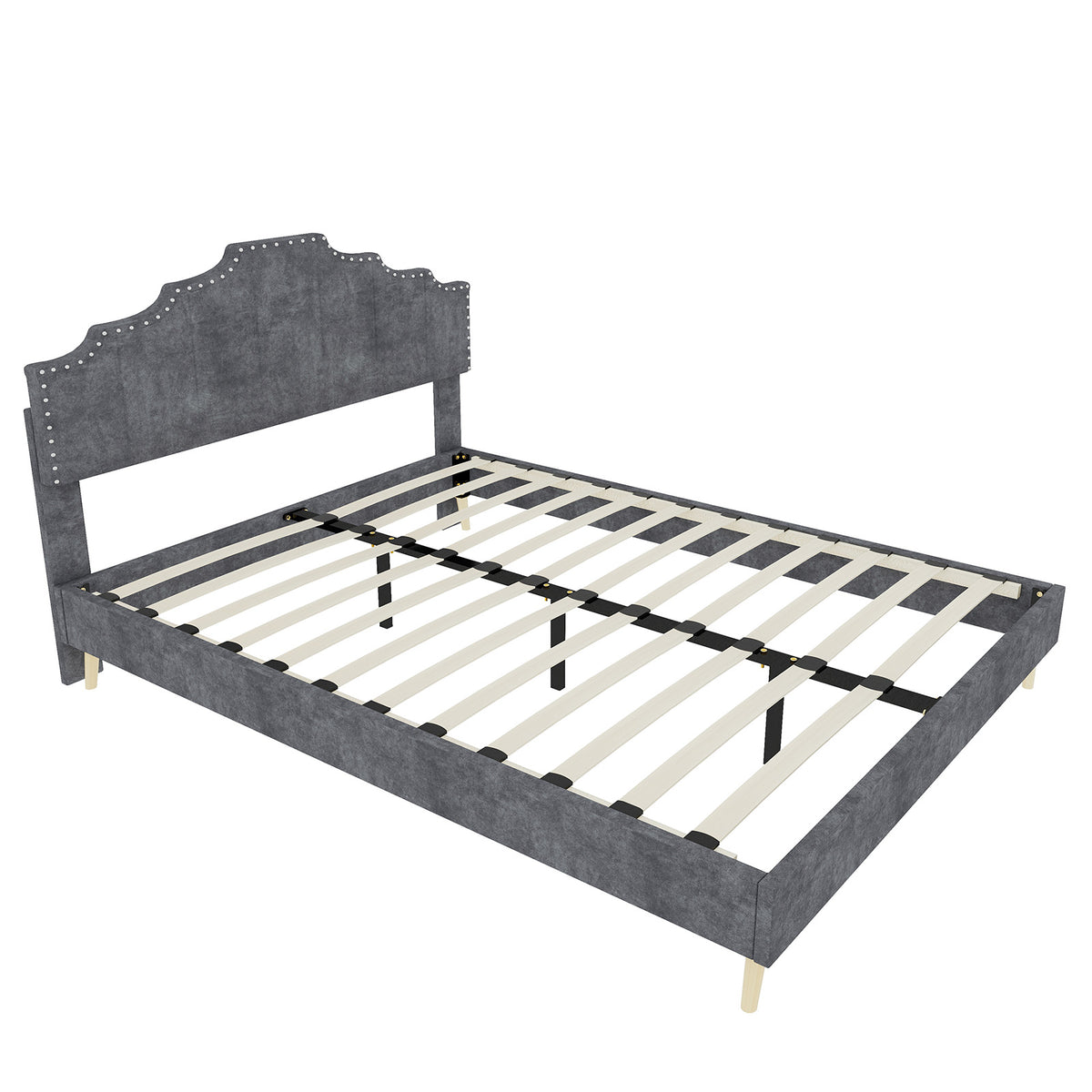 Modern Minimalist Soft Bed 160x200cm with Mattress, Gray