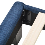 Modern design upholstered bed, single with slatted frame 90x200cm, blue linen