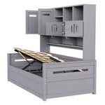 Sofa Bed, 90 x 200 cm Multifunctional Hydraulic Single Bed Frame, Grey Wood