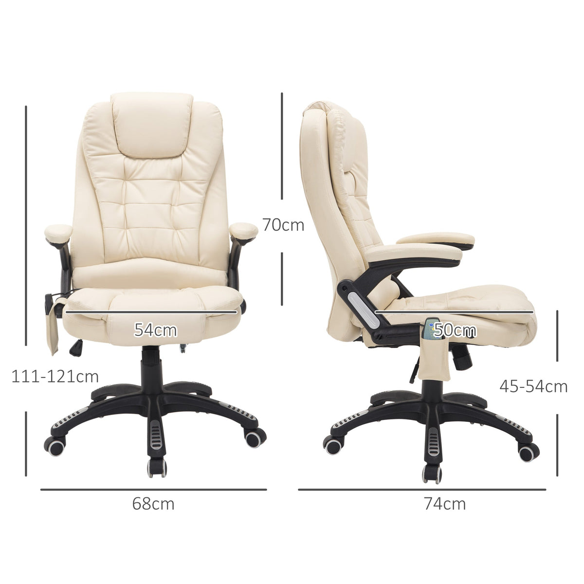 Massage Chair Executive, 6-Point Vibration, Heat & Recline, Beige Faux Leather