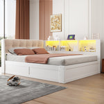 Daybed Frame 140x200cm with LED & Storage, White Pine Wood