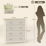 Bedroom Chest of Drawers, 8 Fabric Drawers, Steel, Beige