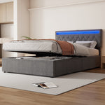 Upholstered Bed 140x200cm Hydraulic Storage Adjustable Height LED USB/Type-C - Grey