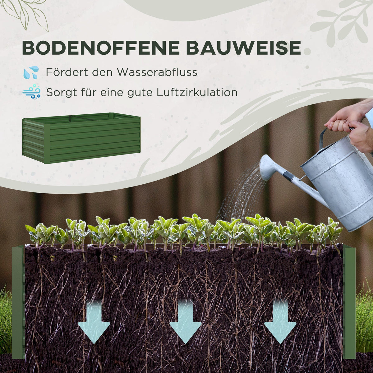 Raised Bed, Garden Planter 180x90x60cm, Steel