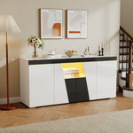 Living Room Sideboard 140x40x65cm Large Storage 4 Doors LED Light Strip Angled Design Black and White