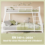 Bunk Bed 90x200 & 140x200 cm with Guardrail & Steps, White Metal