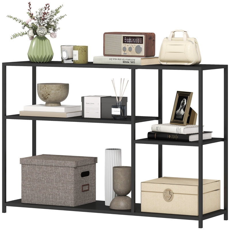 Console Table, 4 Shelves, Steel Frame, Black