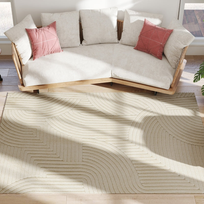 Machine-Woven Rug, 15mm High, Non-Slip, Cream White