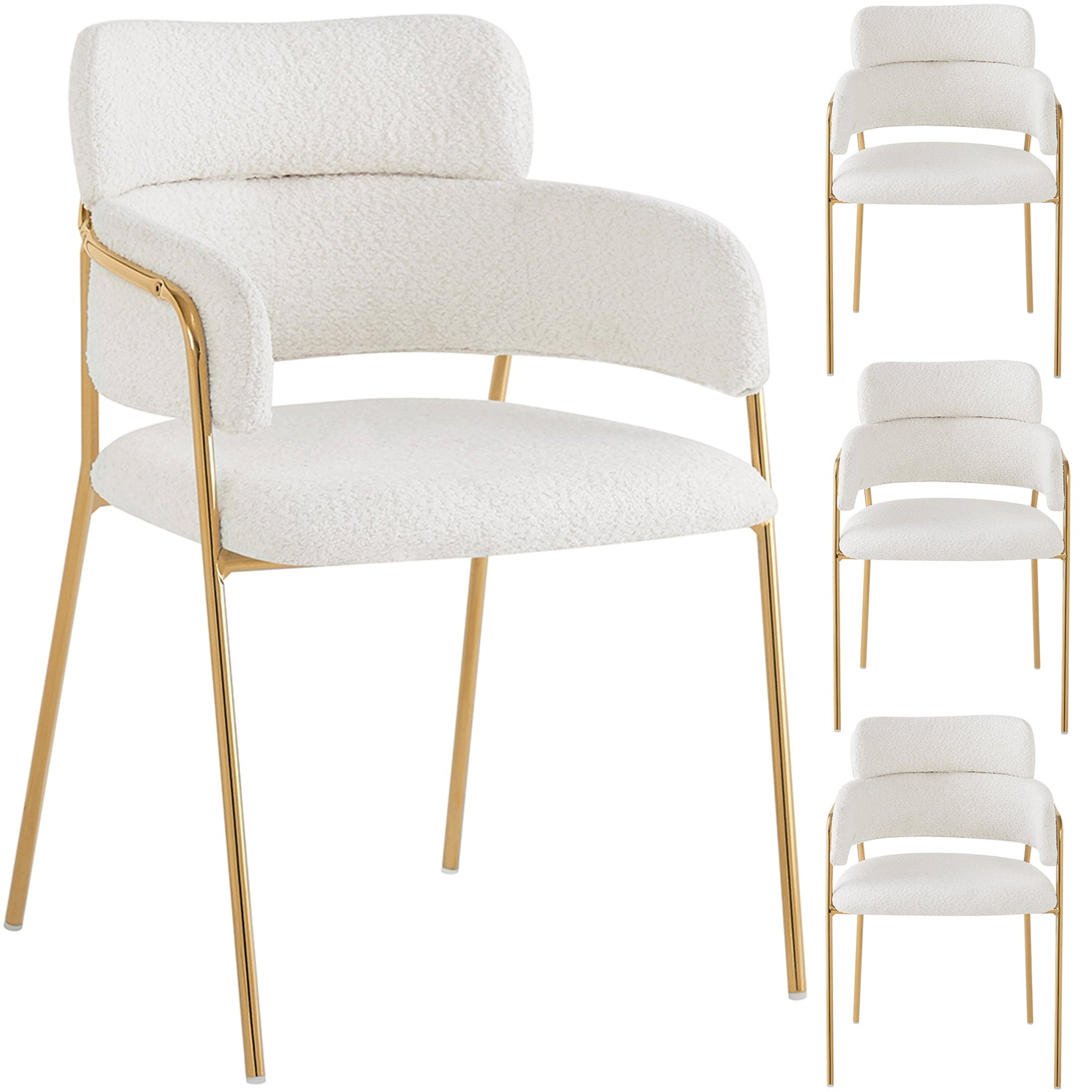 Dining Chair Set of 4 Modern Ergonomic Gold Legs - Beige