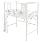 Children's Loft Bed 90x200 cm with Roof Design, White Metal