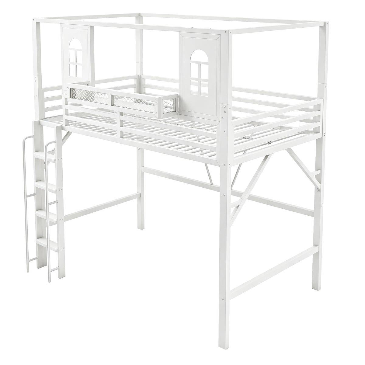Children's Loft Bed 90x200 cm with Roof Design, White Metal