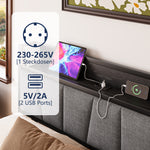 Bed Frame 140x190cm with LED Light & USB Station, Metal