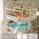 Children's House Loft Bed 90x200cm with Slide, White & Natural Wood