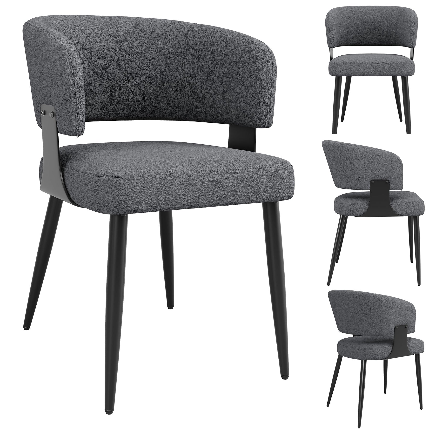 Ergonomic Dining Chair Set of 4 with Curved Backrest, Flannel Beige/Grey