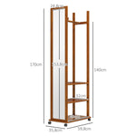 Standing Mirror with Wheels, 3 Levels Clothes Rail, Walnut