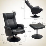 Recliner Chair with Footstool, 360° Rotating, 150 kg, Faux Leather Black