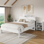Wooden Bed 140x200 Double 2 Pull-out Nightstands Headboard Storage - White