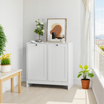 Tilting Laundry Basket Cabinet with Removable Hamper and Storage, Freestanding Bathroom Organizer, White MDF