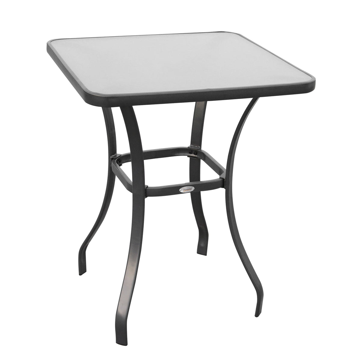 Garden Table Square Glass Weatherproof Black