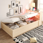 Sofa Bed 90x200cm with LED Light & Storage, Solid Wood
