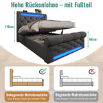 Upholstered Single Bed 90x200cm LED Headboard Hydraulic Storage, Grey Velvet