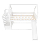 Bunk Bed House 90x200cm Storage Stairs Slide Railing - White