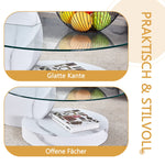 Modern Coffee Table Double-Layered Safety Glass Multi-Tiered White Marble Effect MDF
