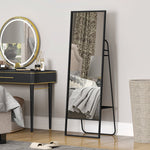 Full-Length Mirror, Industrial Design, Rear Shelf, 2 Hooks, Metal, Black